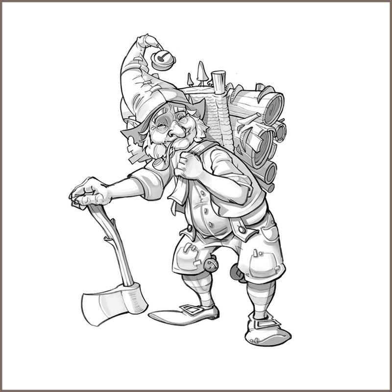 ULF est une figurine de lutin bûcheron sculptée et peinte par Valentin ZAK