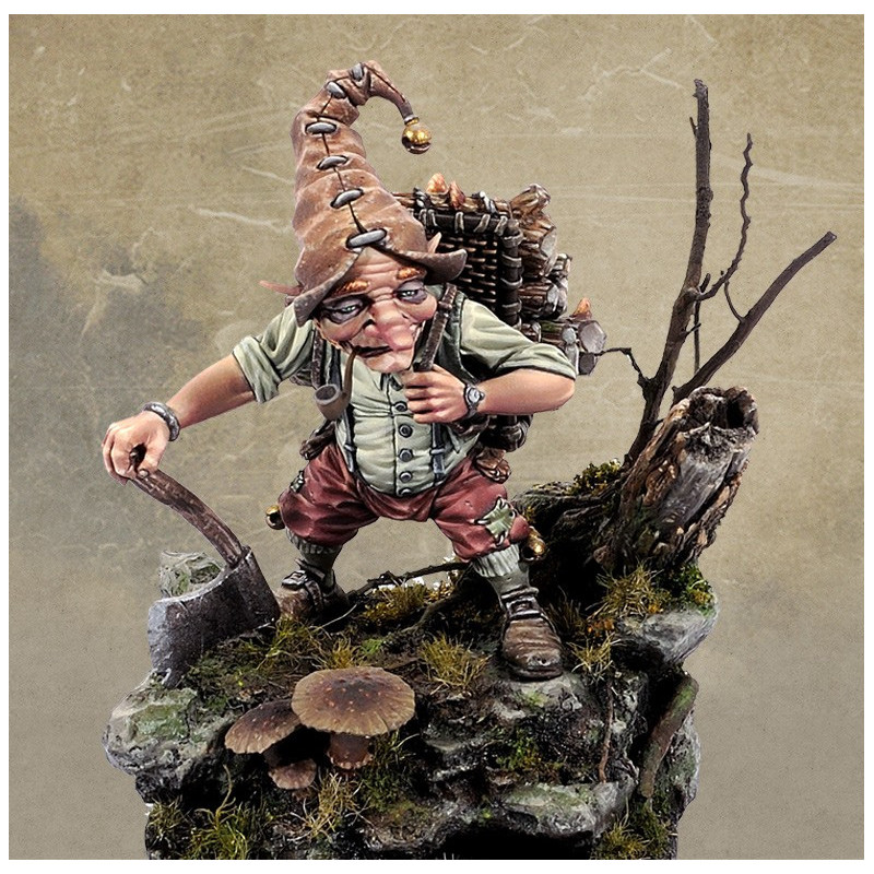 ULF est une figurine de lutin bûcheron sculptée et peinte par Valentin ZAK